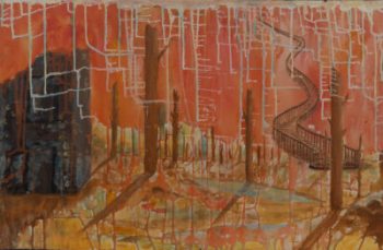 Abstract, Stairway to Heaven - painted 1974 - first Painting 12th grade exhibit created -30x24-Acrylic-on-canvas-$7840 by Monte Thornton