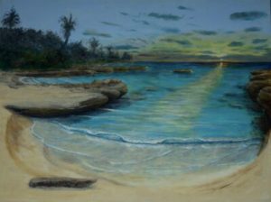Winter glimmer of sunset at Smith Cove. By Monte Thornton. 40" x 30" 2017. $3480